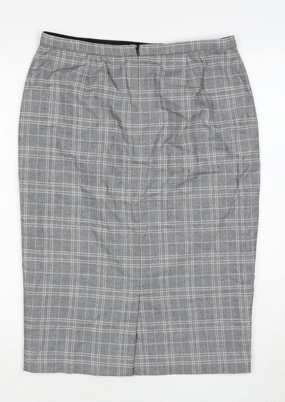 Marks and Spencer Womens Grey Plaid Polyester A-Line Skirt Size 12 Zip