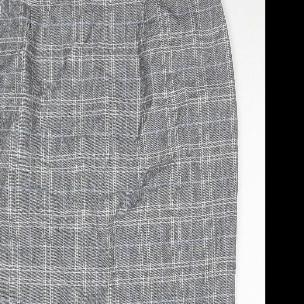 Marks and Spencer Womens Grey Plaid Polyester A-Line Skirt Size 12 Zip