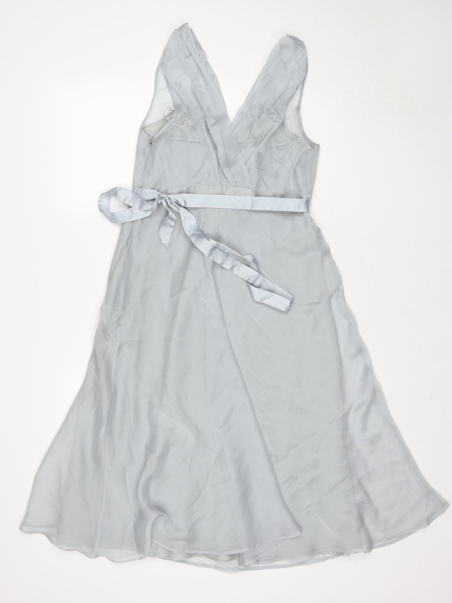 Debut Womens Grey Polyester Fit & Flare Size 12 V-Neck Zip - Flower Detail