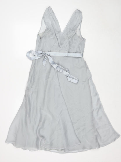 Debut Womens Grey Polyester Fit & Flare Size 12 V-Neck Zip - Flower Detail