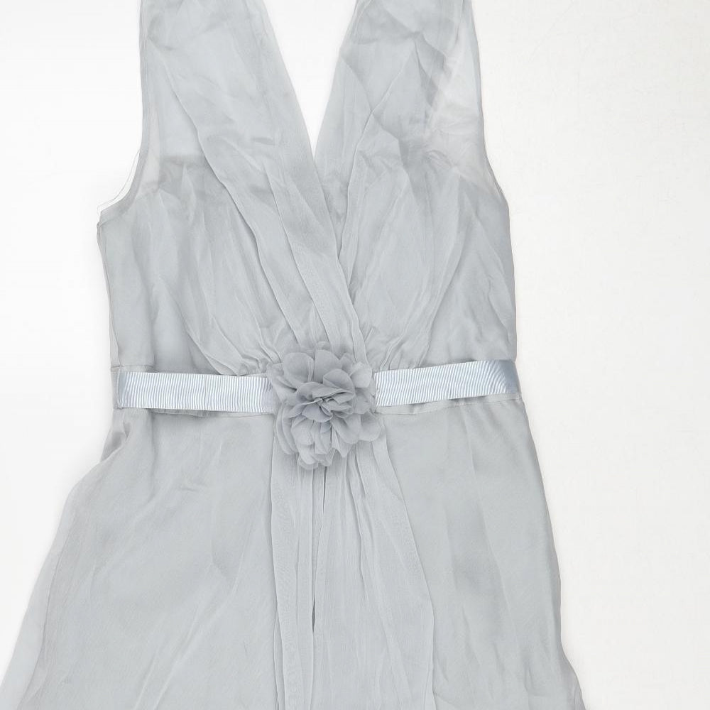 Debut Womens Grey Polyester Fit & Flare Size 12 V-Neck Zip - Flower Detail