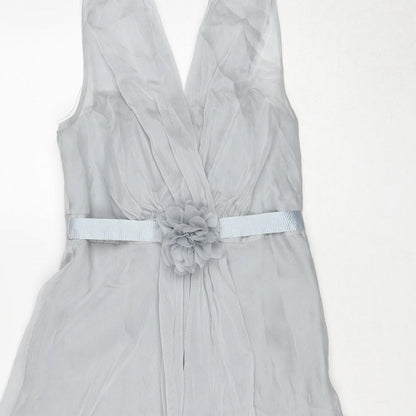 Debut Womens Grey Polyester Fit & Flare Size 12 V-Neck Zip - Flower Detail