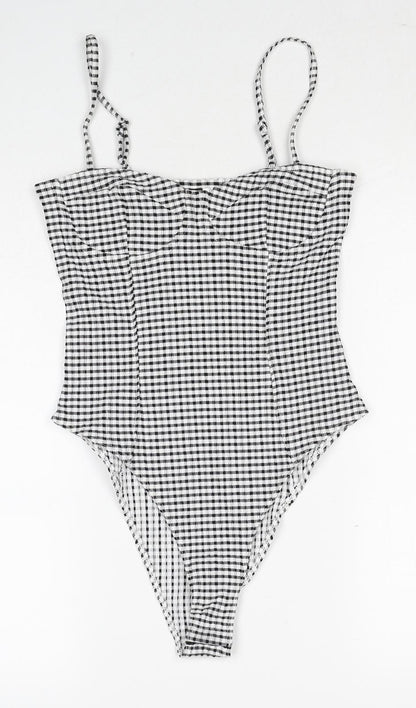 H&M Womens Black Check Polyester Bodysuit One-Piece Size S Snap