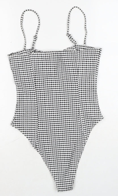 H&M Womens Black Check Polyester Bodysuit One-Piece Size S Snap