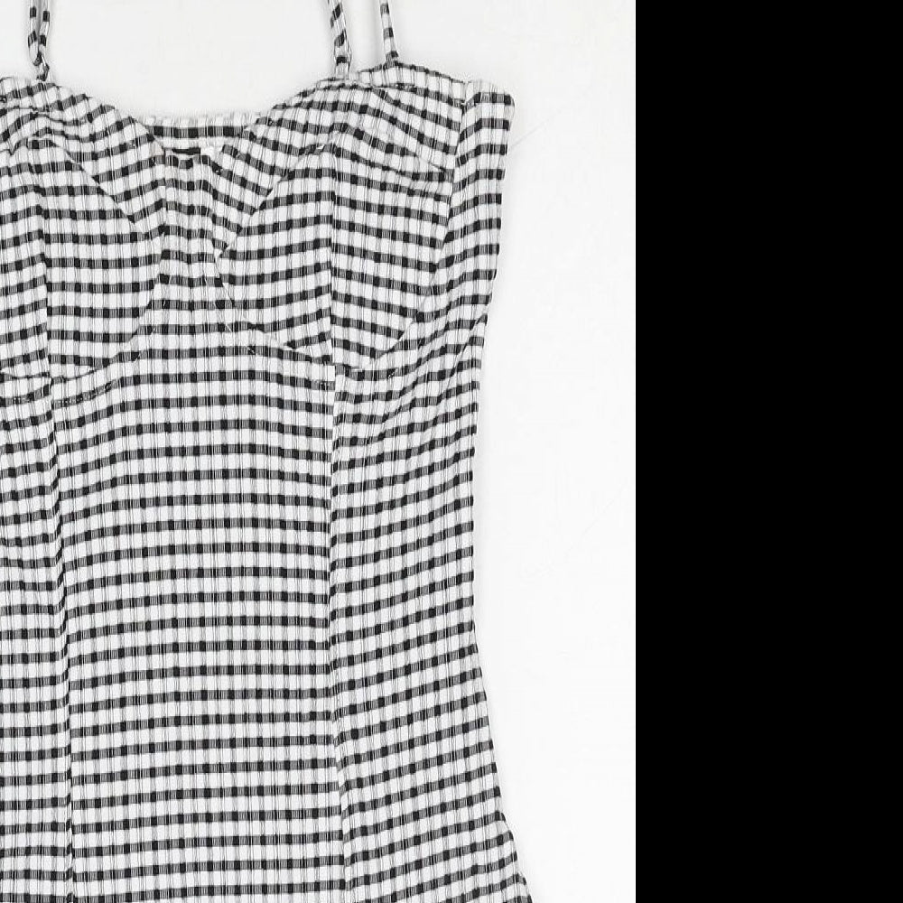 H&M Womens Black Check Polyester Bodysuit One-Piece Size S Snap