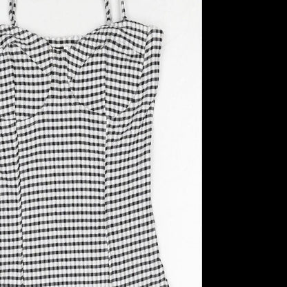 H&M Womens Black Check Polyester Bodysuit One-Piece Size S Snap
