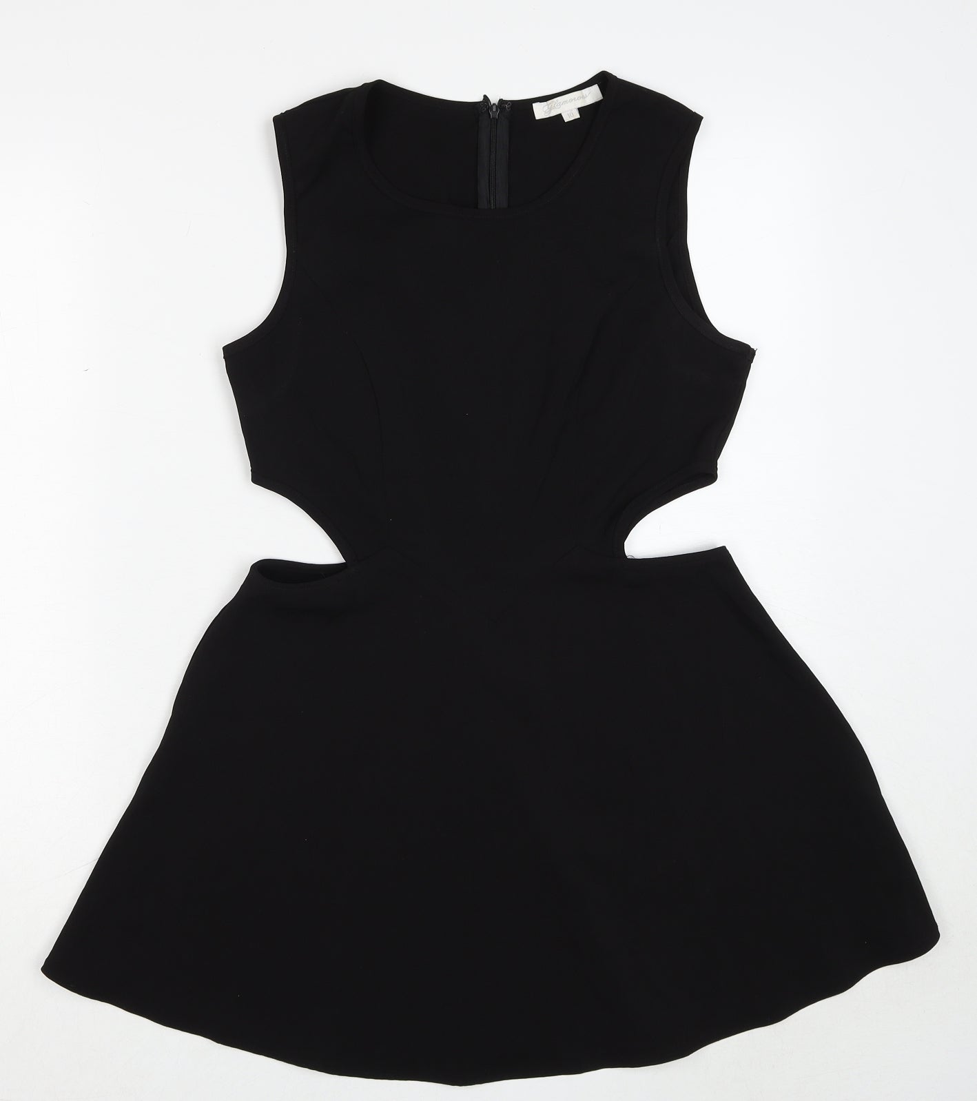 Glamorous Womens Black Polyester Skater Dress Size 10 Boat Neck Zip