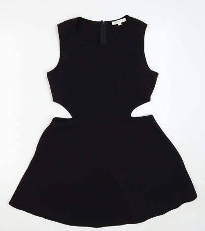 Glamorous Womens Black Polyester Skater Dress Size 10 Boat Neck Zip
