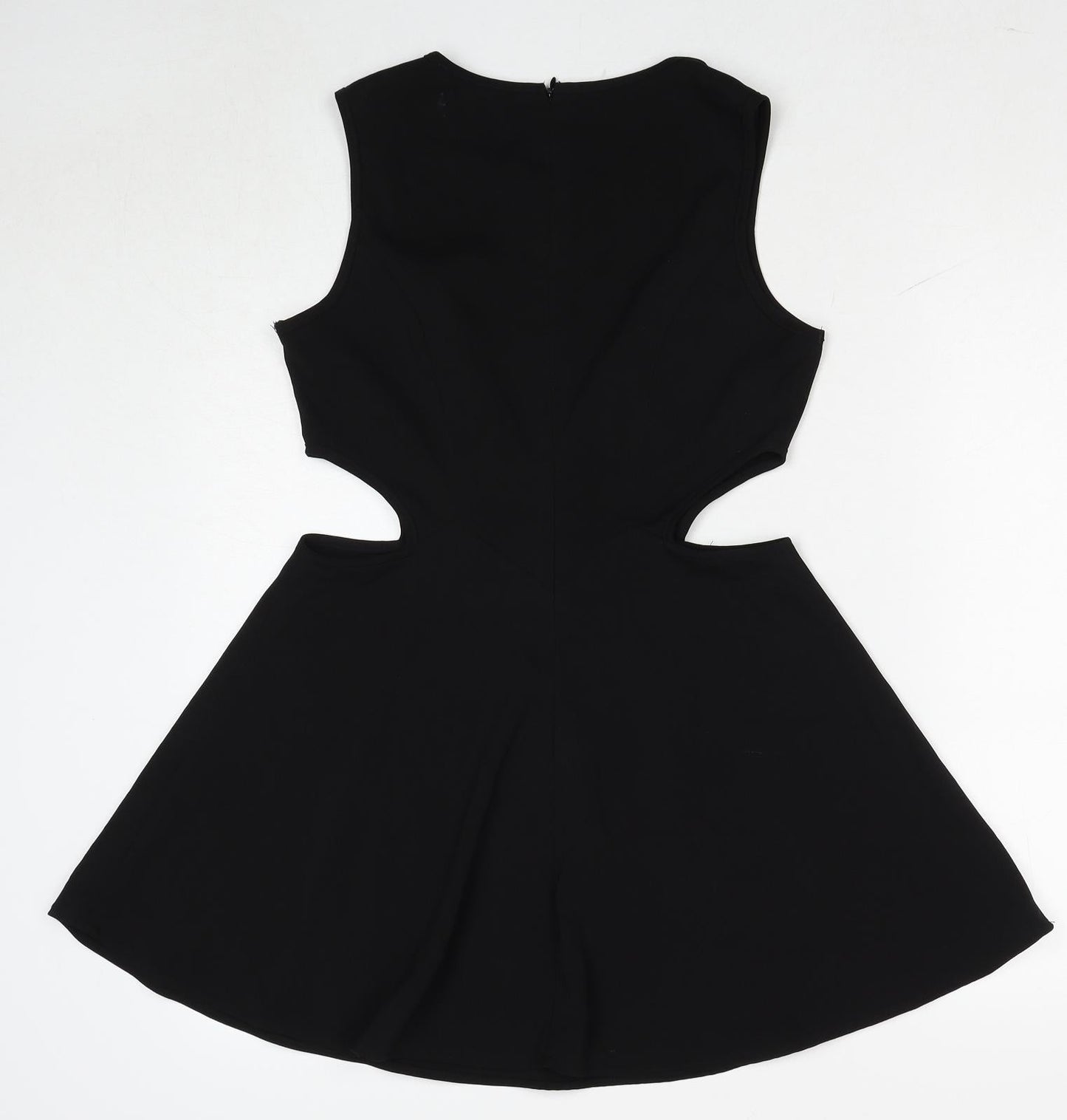 Glamorous Womens Black Polyester Skater Dress Size 10 Boat Neck Zip