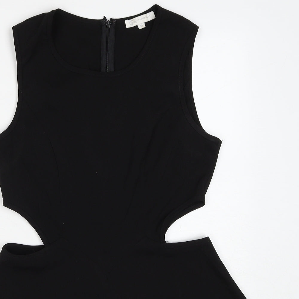 Glamorous Womens Black Polyester Skater Dress Size 10 Boat Neck Zip