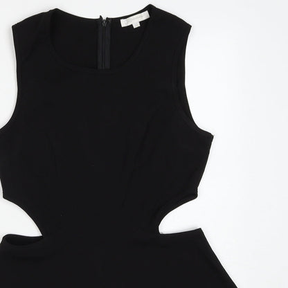 Glamorous Womens Black Polyester Skater Dress Size 10 Boat Neck Zip
