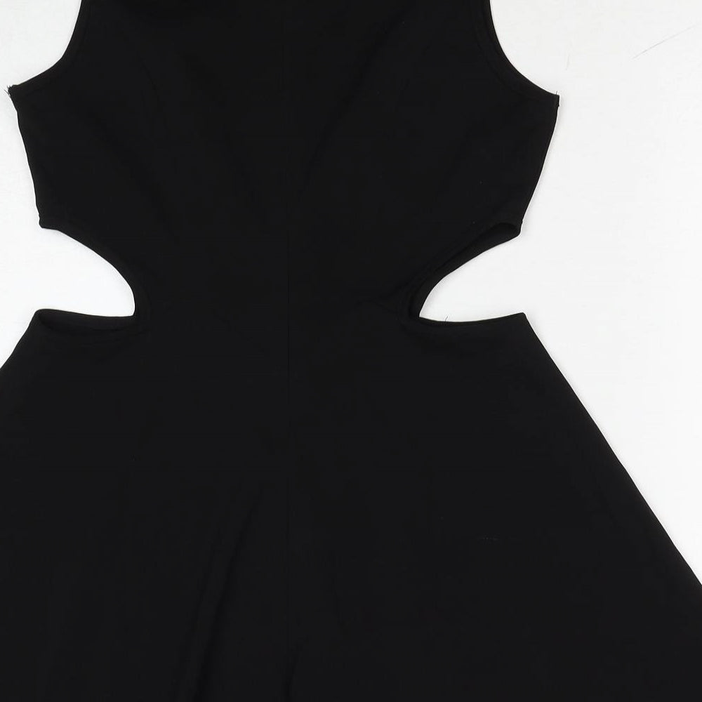 Glamorous Womens Black Polyester Skater Dress Size 10 Boat Neck Zip