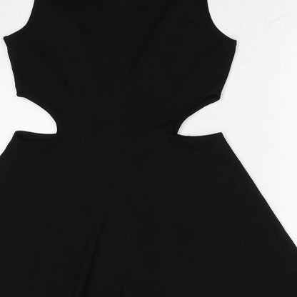 Glamorous Womens Black Polyester Skater Dress Size 10 Boat Neck Zip