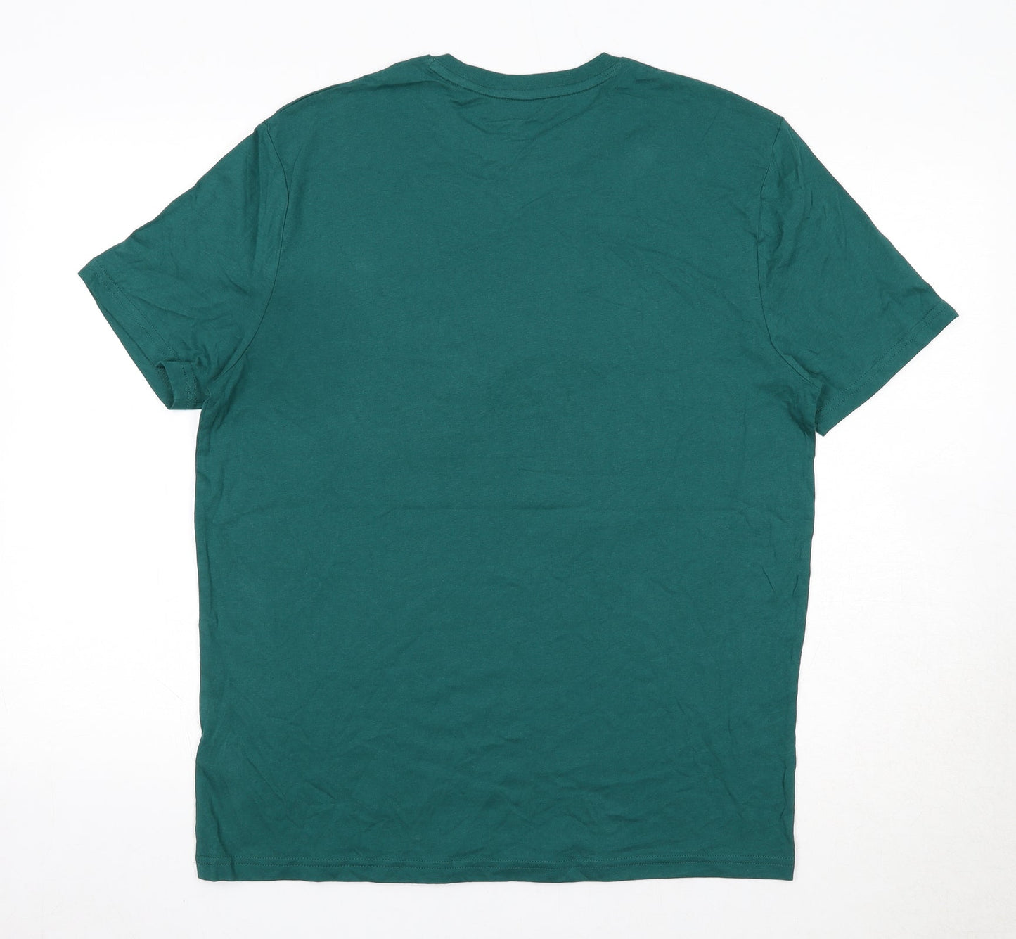 Marks and Spencer Mens Green Cotton T-Shirt Size M Round Neck Pullover - Alcohol bottle graphics