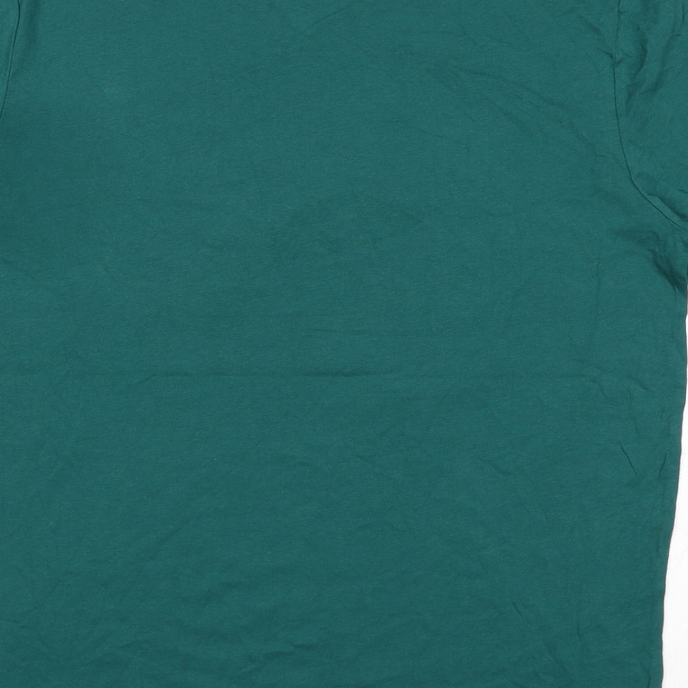 Marks and Spencer Mens Green Cotton T-Shirt Size M Round Neck Pullover - Alcohol bottle graphics