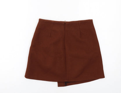 Elpaine Womens Brown Polyester A-Line Skirt Size S Zip