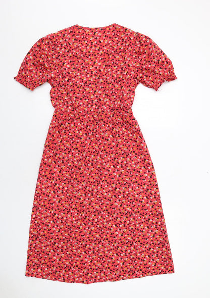 New Look Womens Red Floral Polyester A-Line Size 6 V-Neck Pullover