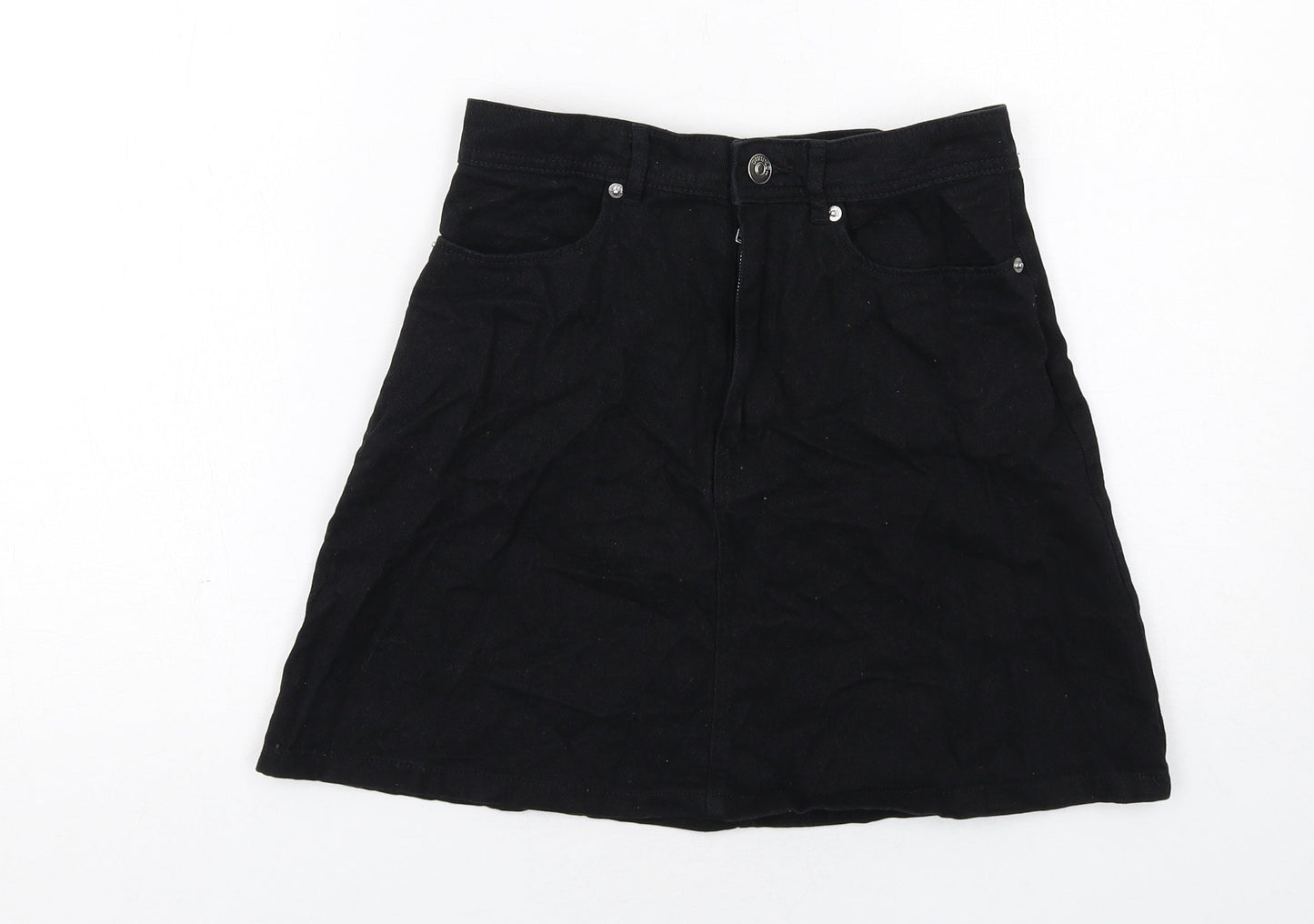 H&M Womens Black Cotton A-Line Skirt Size 8 Zip