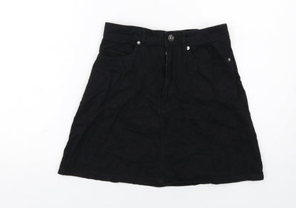 H&M Womens Black Cotton A-Line Skirt Size 8 Zip