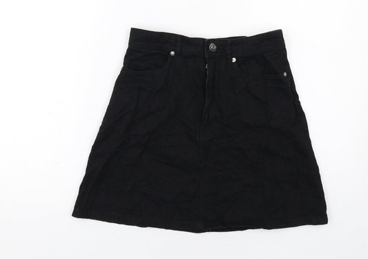 H&M Womens Black Cotton A-Line Skirt Size 8 Zip