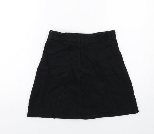 H&M Womens Black Cotton A-Line Skirt Size 8 Zip