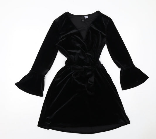 H&M Womens Black Polyester A-Line Size 8 V-Neck Pullover