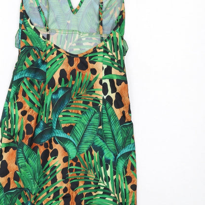 PRETTYLITTLETHING Womens Green Geometric Polyester Mini Size 4XL V-Neck Zip - Open Back