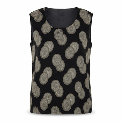Motto Womens Black Geometric Polyester Basic Tank Size 10 Round Neck