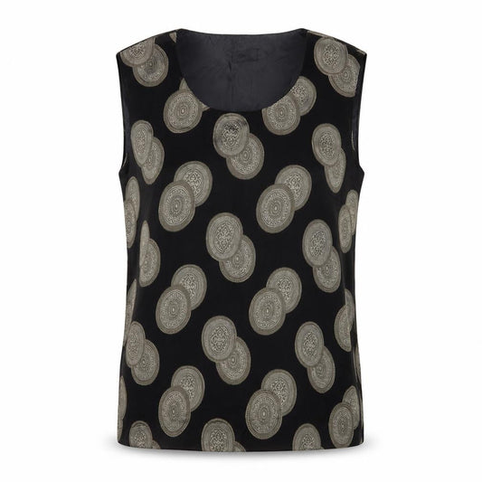 Motto Womens Black Geometric Polyester Basic Tank Size 10 Round Neck