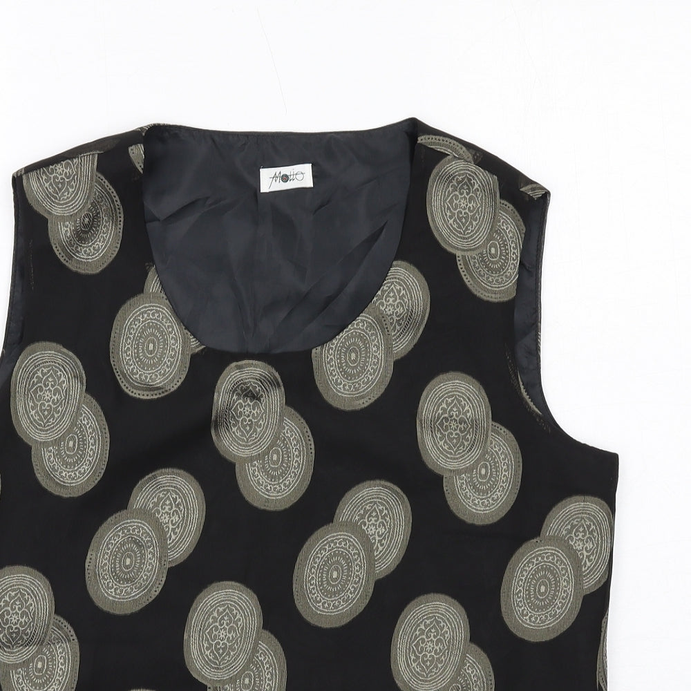 Motto Womens Black Geometric Polyester Basic Tank Size 10 Round Neck
