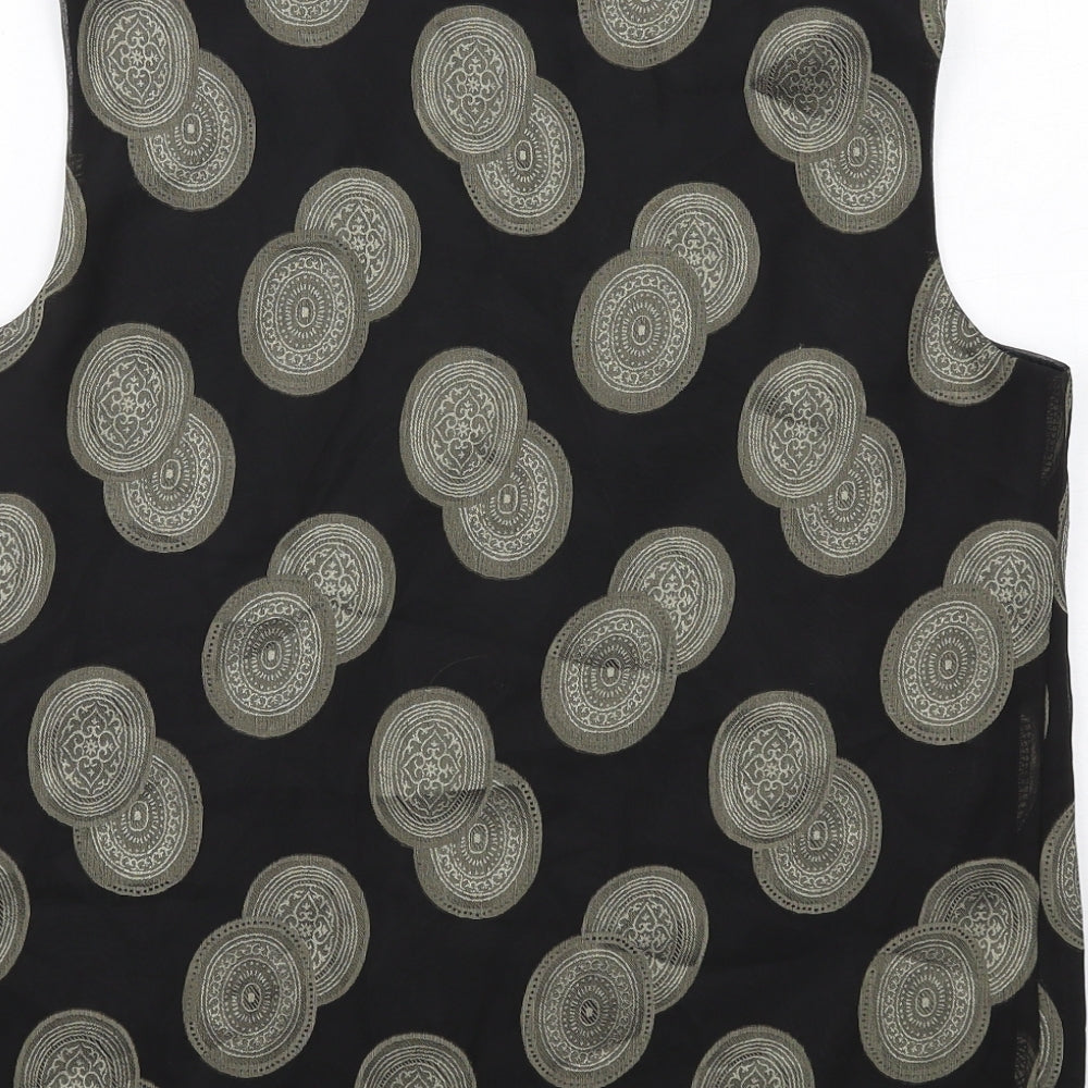 Motto Womens Black Geometric Polyester Basic Tank Size 10 Round Neck