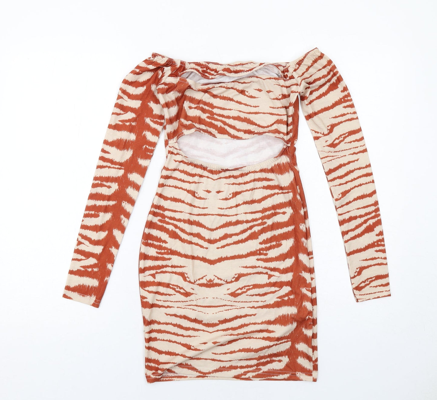 Missguided Womens Beige Geometric Viscose Bodycon Size 8 Round Neck Pullover