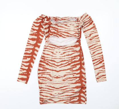 Missguided Womens Beige Geometric Viscose Bodycon Size 8 Round Neck Pullover