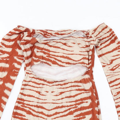 Missguided Womens Beige Geometric Viscose Bodycon Size 8 Round Neck Pullover