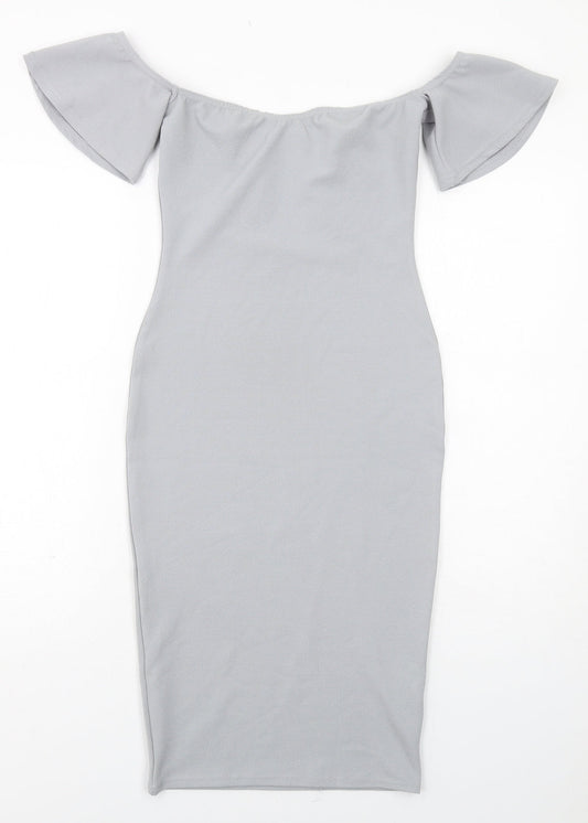 Missguided Womens Grey Polyester Bodycon Size 8 Round Neck Pullover