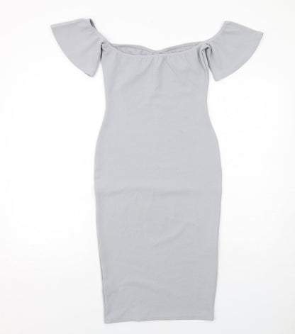 Missguided Womens Grey Polyester Bodycon Size 8 Round Neck Pullover