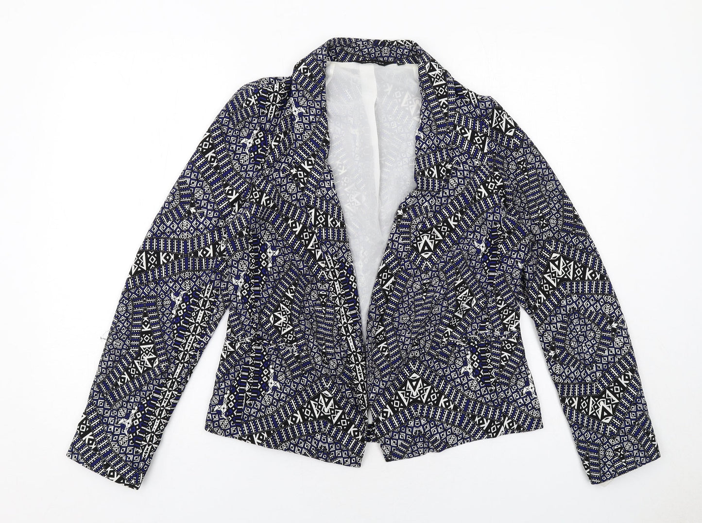 New Look Womens Blue Geometric Jacket Blazer Size 10