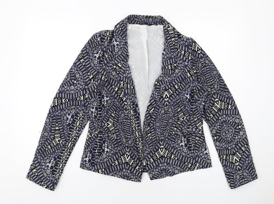 New Look Womens Blue Geometric Jacket Blazer Size 10