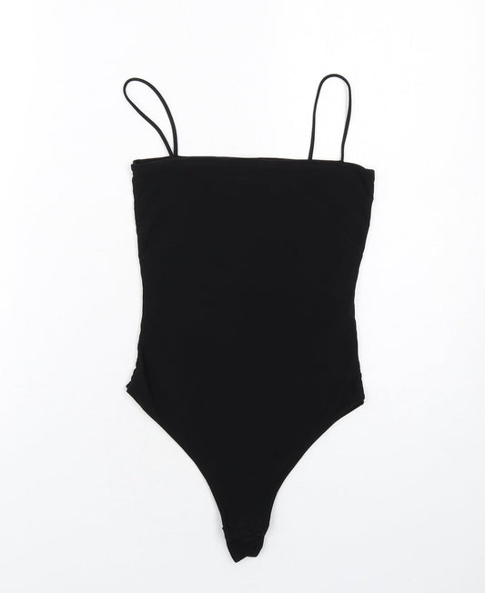 PRETTYLITTLETHING Womens Black Polyester Bodysuit One-Piece Size 10 Snap