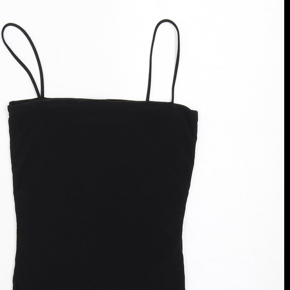 PRETTYLITTLETHING Womens Black Polyester Bodysuit One-Piece Size 10 Snap