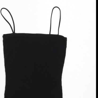 PRETTYLITTLETHING Womens Black Polyester Bodysuit One-Piece Size 10 Snap