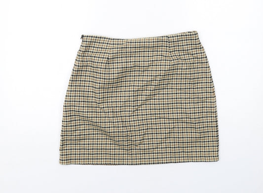 Cotton On Womens Beige Plaid Polyester A-Line Skirt Size M Zip