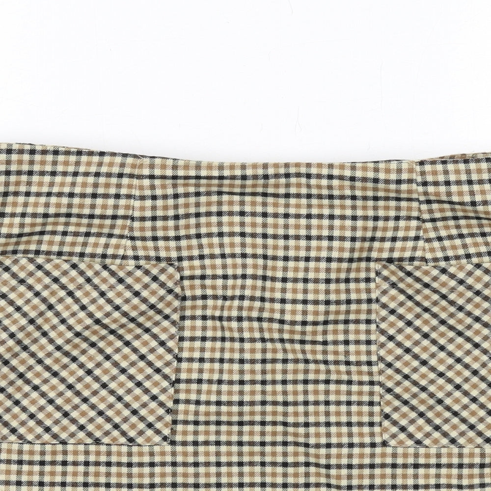 Cotton On Womens Beige Plaid Polyester A-Line Skirt Size M Zip