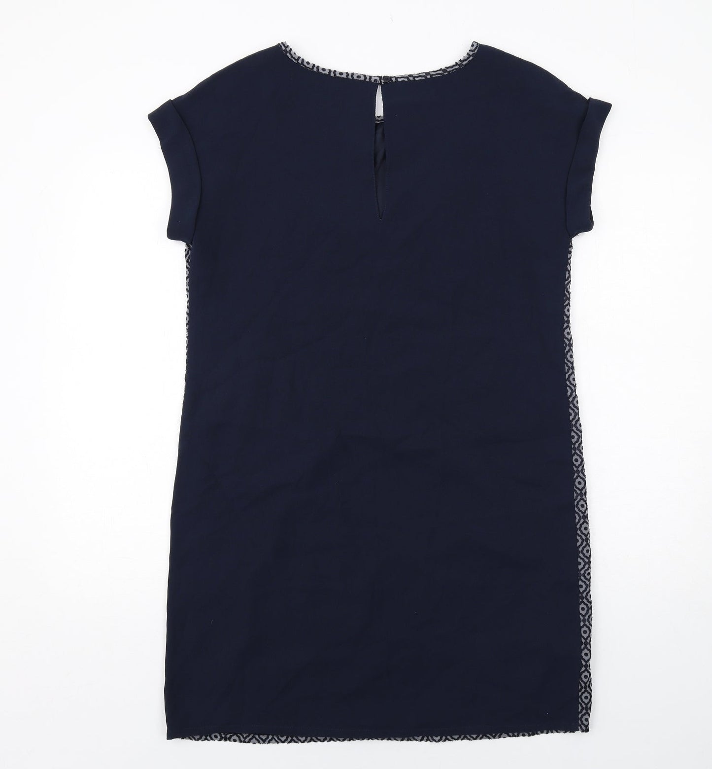 NEXT Womens Blue Geometric Polyester Shift Size 12 Round Neck Button