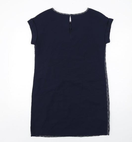 NEXT Womens Blue Geometric Polyester Shift Size 12 Round Neck Button