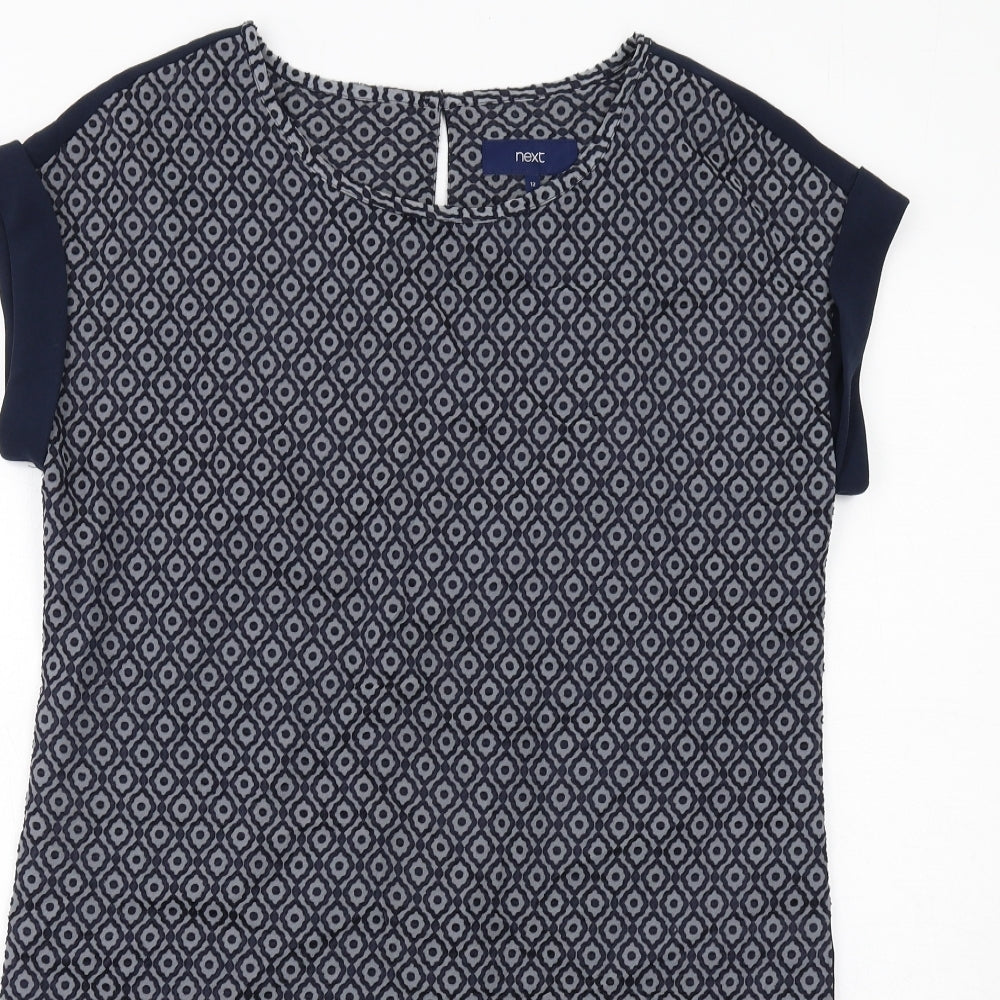 NEXT Womens Blue Geometric Polyester Shift Size 12 Round Neck Button