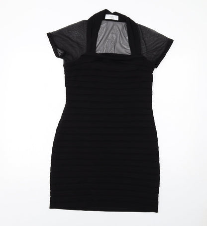 Wallis Womens Black Polyester Bodycon Size 12 Square Neck Zip