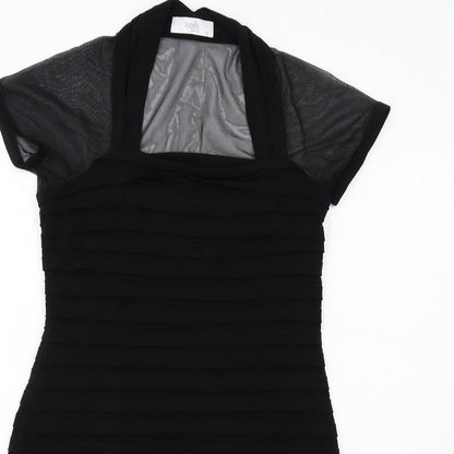 Wallis Womens Black Polyester Bodycon Size 12 Square Neck Zip