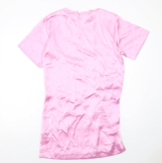 Zara Womens Pink Polyester Sheath Size L Round Neck Zip - Front Detail