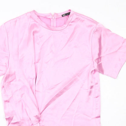 Zara Womens Pink Polyester Sheath Size L Round Neck Zip - Front Detail